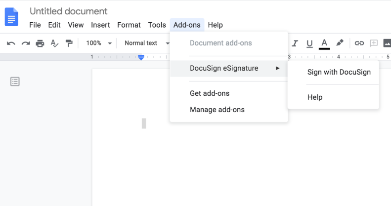 Google Word Doc mit Add-On DocuSign