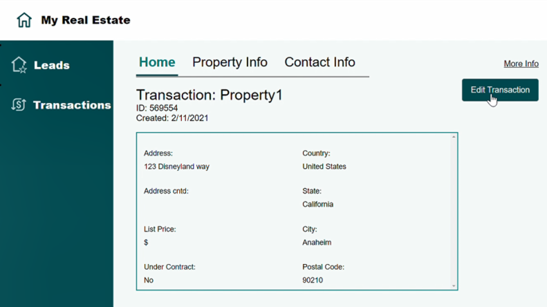 MyRealEstate sample app: View a transaction