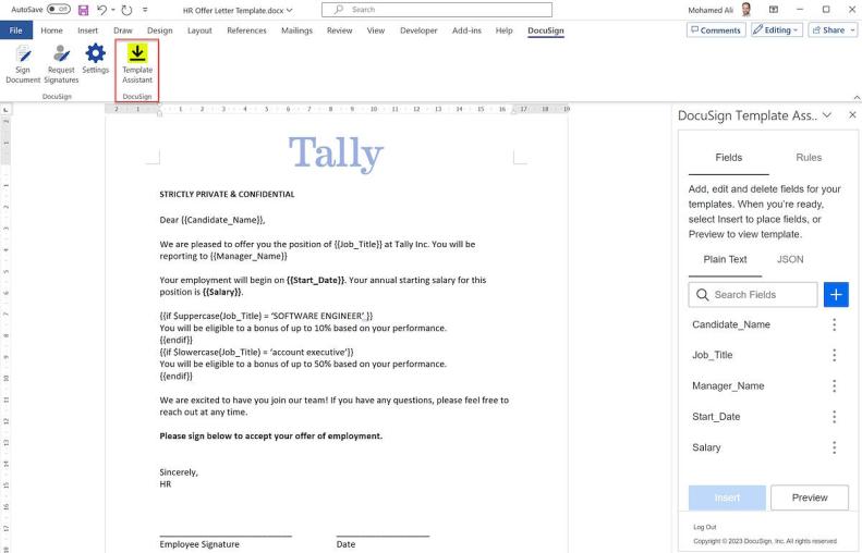Create a document generation Word template