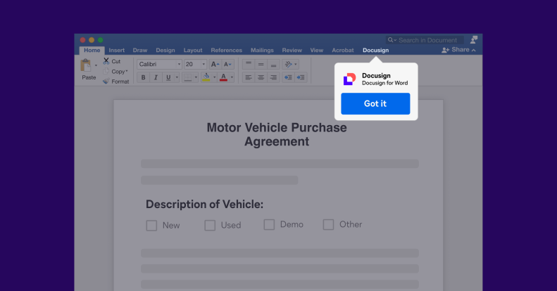 Docusign for Microsoft Word - easy access screenshot