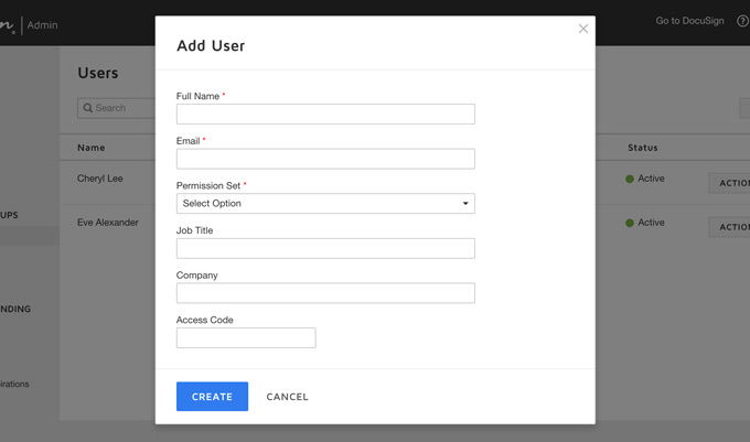 Verwaltungsfunktion von DocuSign - Nutzer-Management