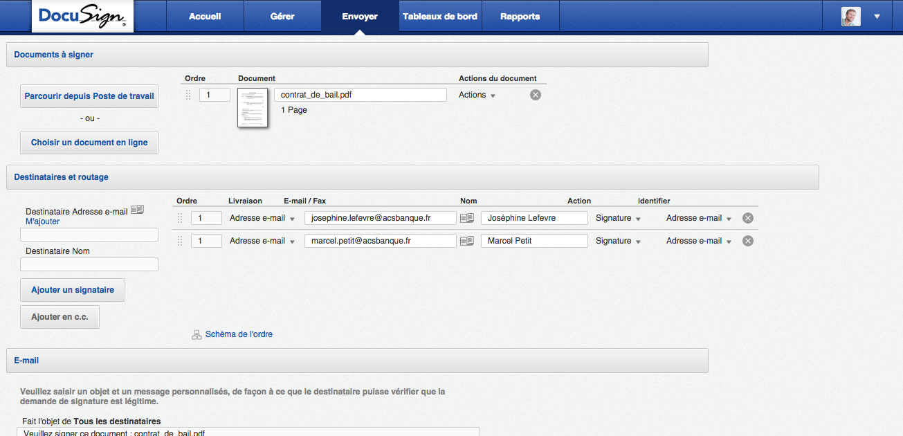 Ajout de signataires sur la plateforme signature électronique DocuSign