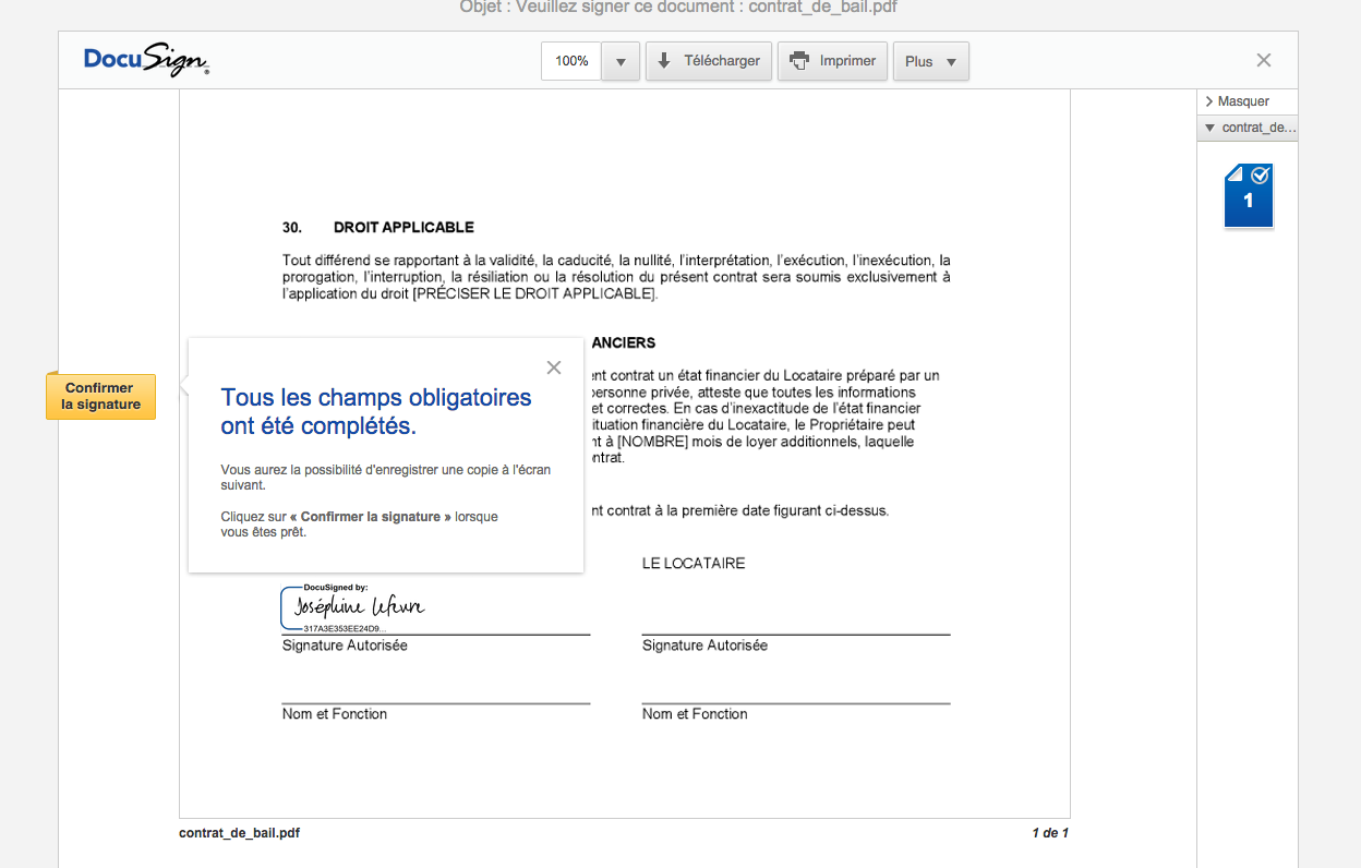 Validation d’une signature électronique sur la plateforme DocuSign